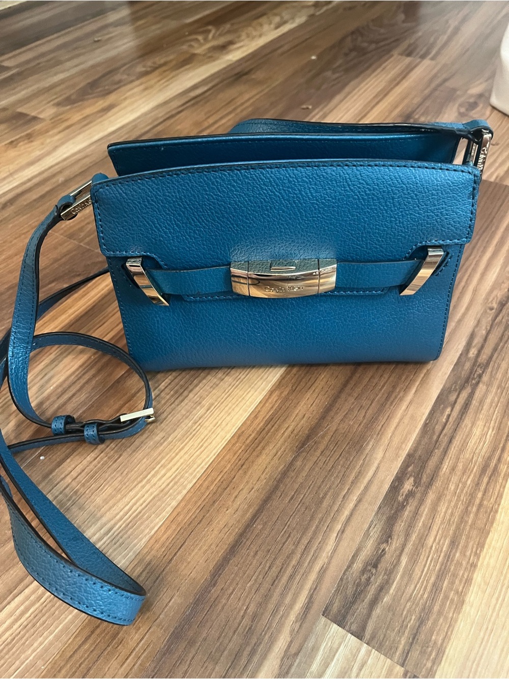 Calvin Klein Teal Leather Crossbody with Gold-Tone Accent